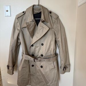 Banana Republic Khaki Trench Coat Belted Double Breasted Size Small